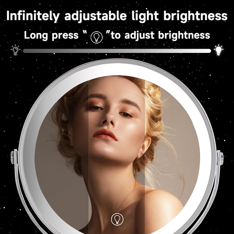 Magnifying Makeup Mirror with Lights - 9" Dual-Sided Vanity Mirror | 3 Color Settings, 3000 mAh Rechargeable, 360° Rotation