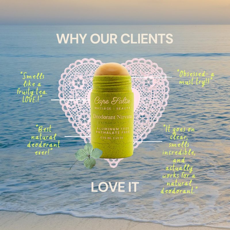 Cape Saltie · Massage Beauty Aluminum-Free, Natural Deodorant Nirvana in "Rainbow Tea" — Gummy Fruit Scent (2.54 oz) | Deodorant for Women | Solid Skincare Stick | Gifts for Women