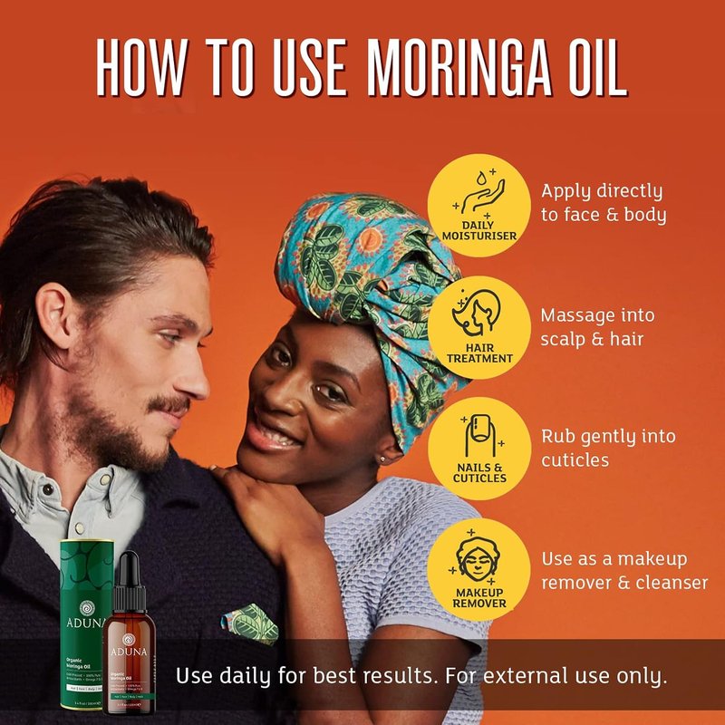 Aduna Organic Moringa Oil - 100% Natural Cold-Pressed Moisturizer for Skin, Hair & Nails | Lightweight & Fast-Absorbing | 100ml