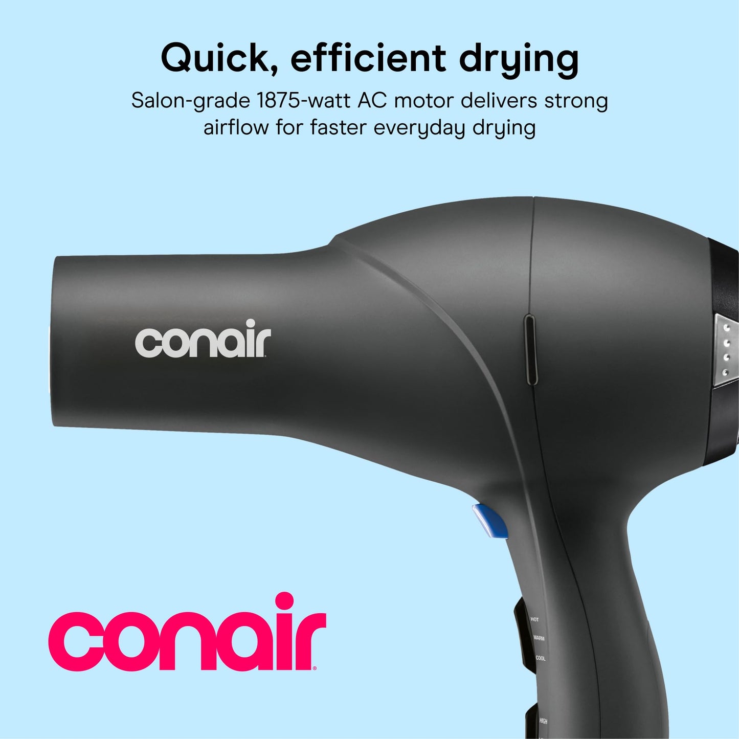 Conair Hair Dryer with Diffuser, Concentrator & Round Brush, Black