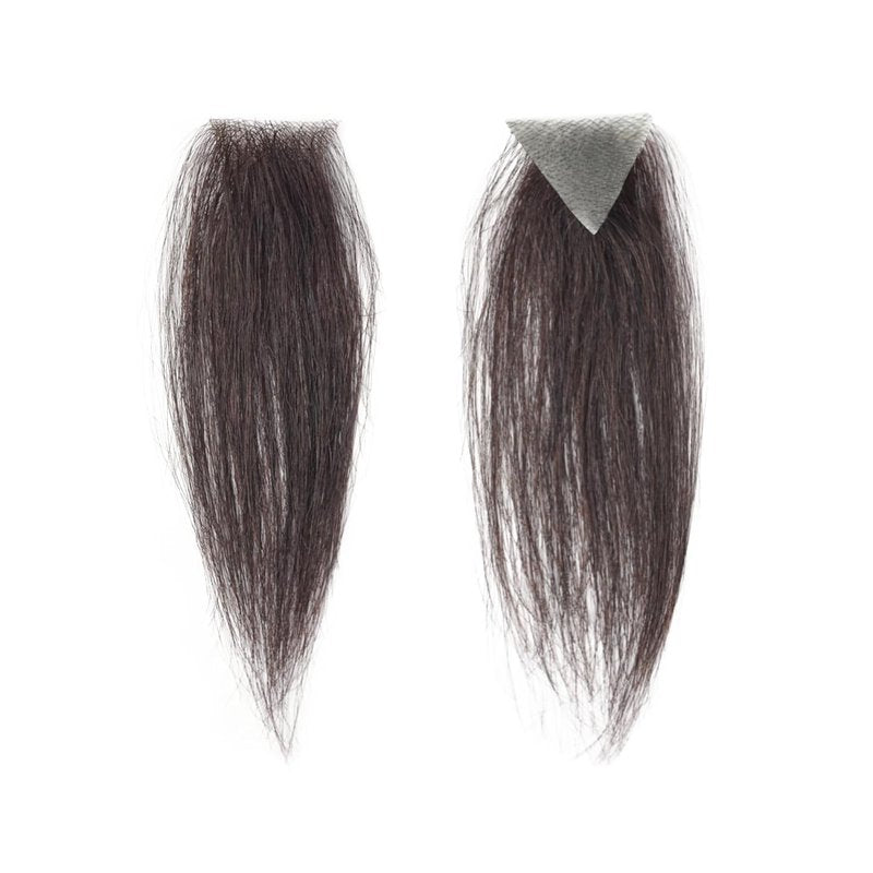 Human Hair Toupee for Hair Loss - Triangle Hair Patch for Men & Women | Dark Brown, 1.6" x 1.6" x 1.6" (2 Pcs)