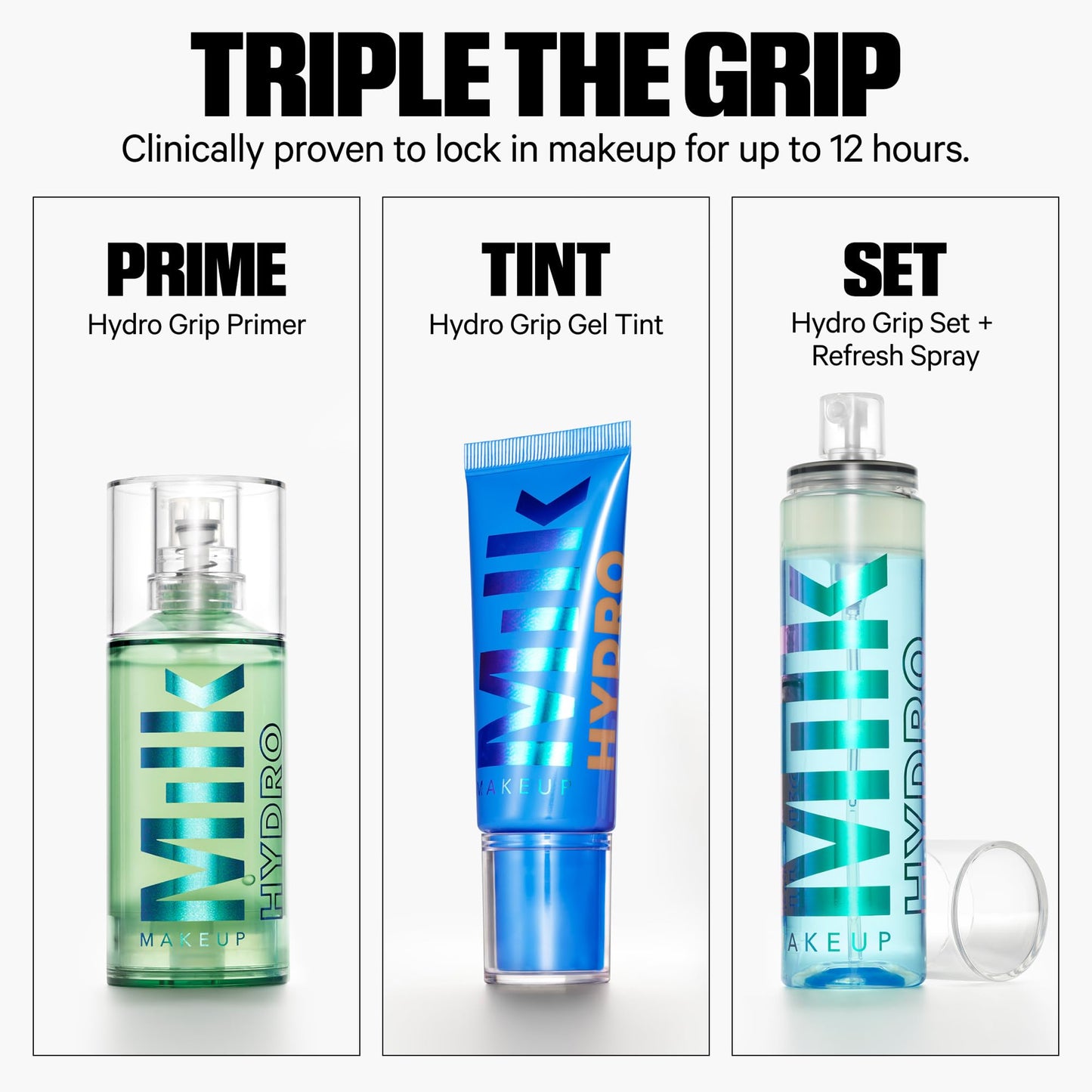 Milk Makeup Hydro Grip Set + Refresh Spray with Hyaluronic Acid – Sets Makeup + Hydrates Skin for Up to 12 Hours – Long-Lasting, Alcohol-Free Facial Mist for Dewy, Radiant Skin