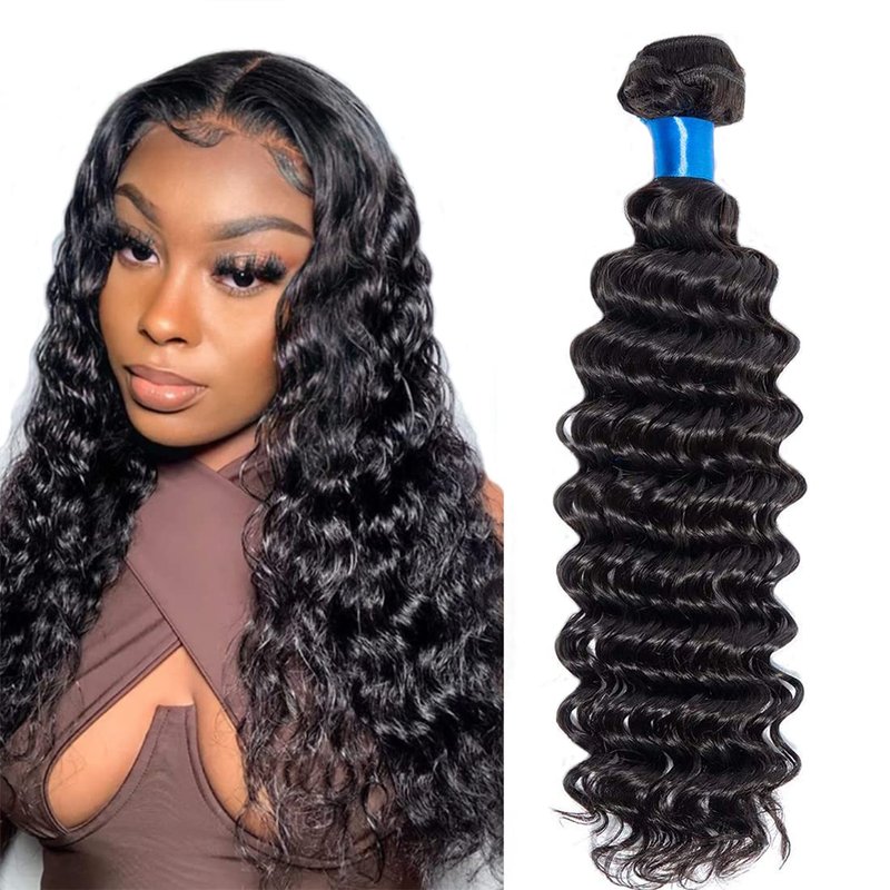 Cranberry Hair Deep Wave Bundles Human Hair Brazilian Virgin Deep Curly Weave Virgin Hair Bundle Deep Wave One Bundle 22 Inch Wet and Wave Hair Extensions for Women Nature Black