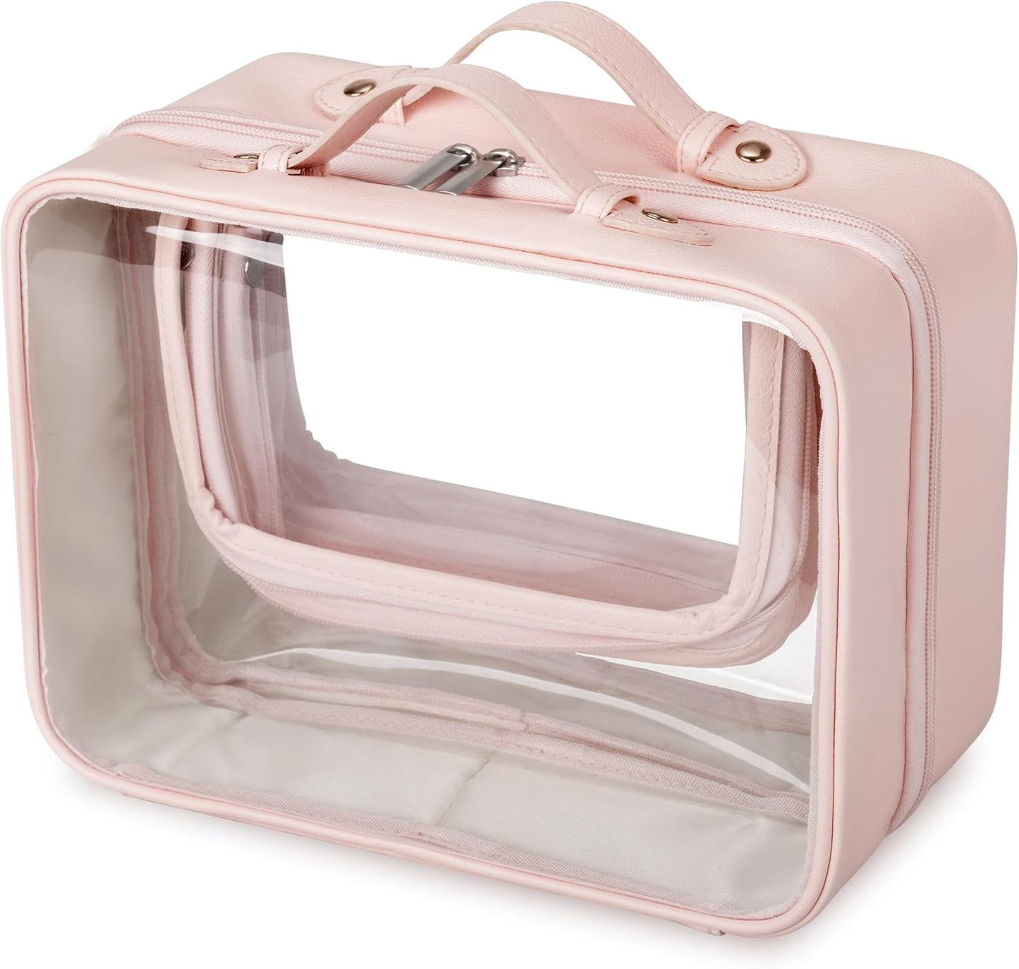 TSA Approved Clear Toiletry Bag - Waterproof Travel Makeup Organizer for Women | Large Pink Cosmetic Bag