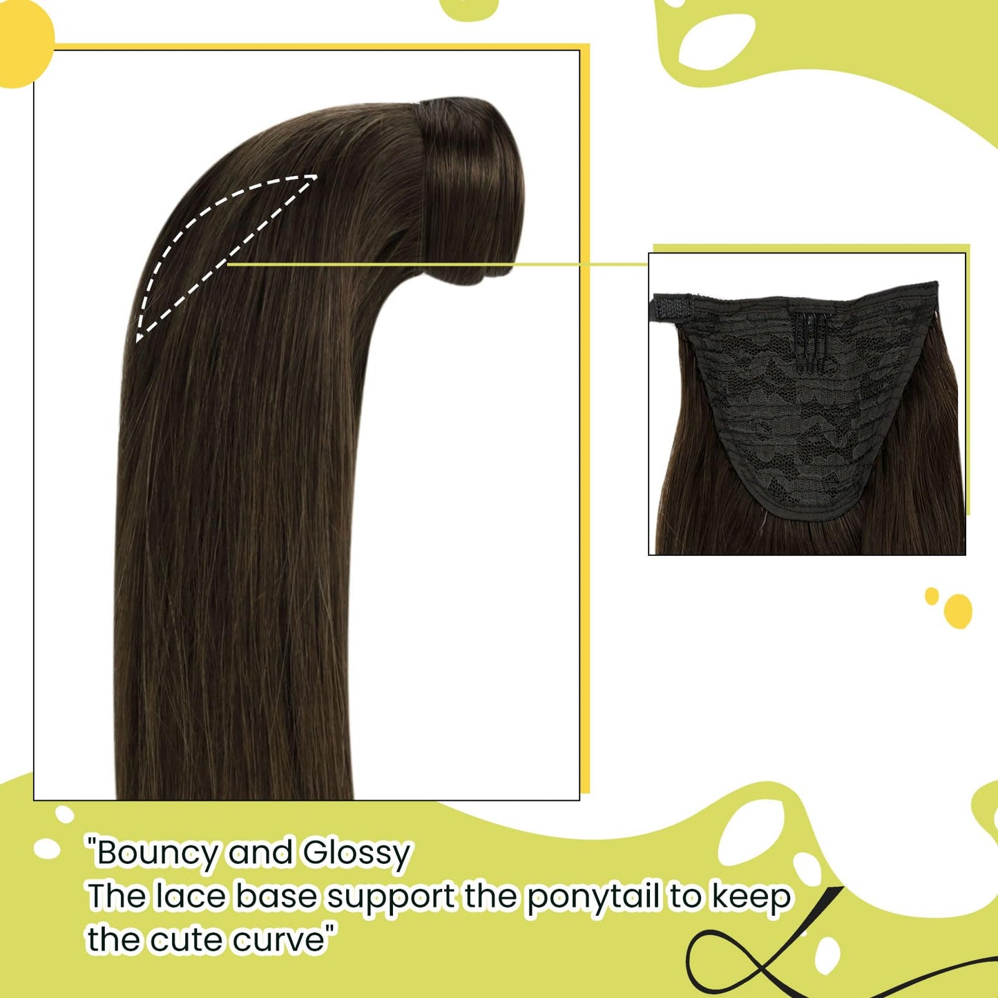 RUNATURE Hair Ponytail Extension Short Human Hair Extensions Ponytail #4 Brown Thick Wrap Ponytail Hair Extensions with Clips Straight Real Hair Pony Tail Extensions Silky 14 Inch 70g