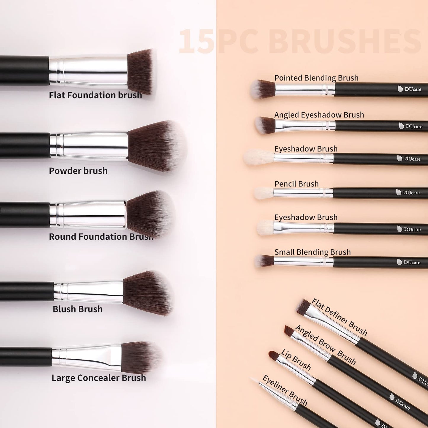 DUcare Makeup Brushes 15Pcs +Eyelash Comb