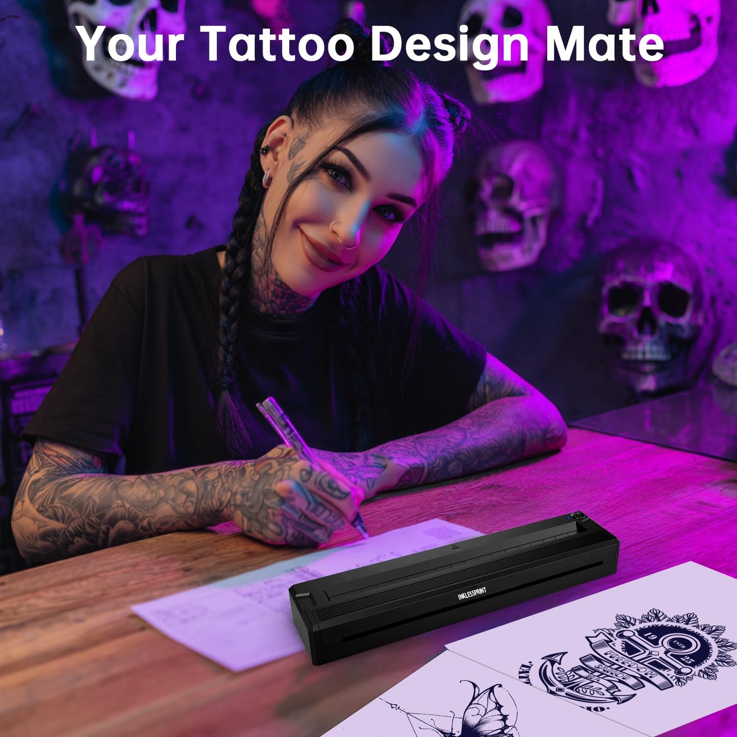 INKLESSPRINT Tattoo Stencil Printer Machine, Portable Tattoo Transfer Printer for Tattoo Artists & Enthusiasts, Support Smartphone,PC, Android, iOS, Windows,Mac.Grey