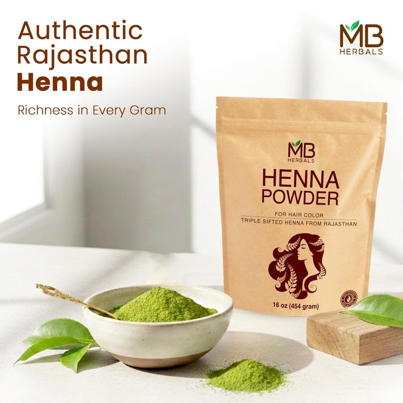 MB Herbals Henna Powder 2 LB | Two Pound Bulk Saver Pack | For Natural Hair Color | Triple Sifted | Raw | Non-Radiated | Henna From Rajasthan, India | Rajasthani Henna