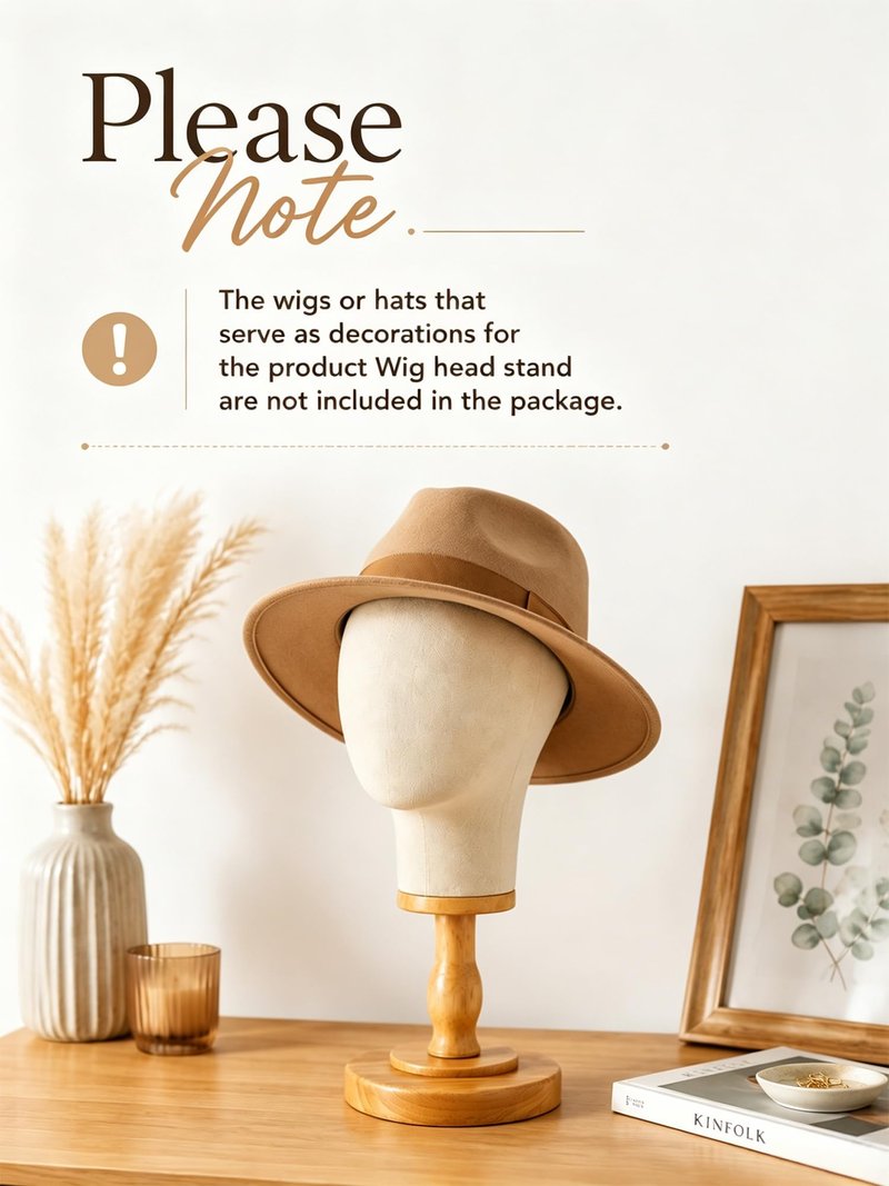 CHADWICK Wig Head Stand Mannequin Head Hat Display Stand Linen Wig Holder, Hat Rack Fabric Head, Canvas Dome + Detachable Wood Stand, Wig Display Model Head Wig Stand for Wigs, Hats, Caps, Headdress