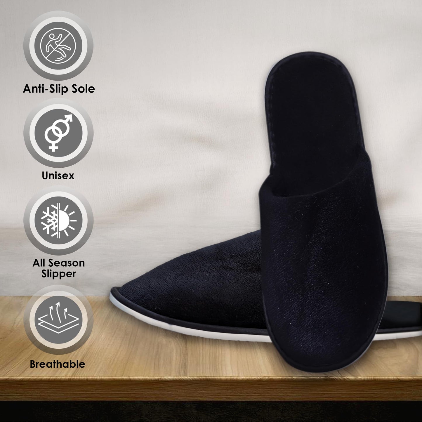 Modlux Spa Slippers - 12 Pairs of Cotton Velvet Closed Toe Hotel Slippers – Thick, Soft, Non-Slip, Disposable Slippers for Guests– 6 Medium and 6 Large - Home, Hotel, or Commercial Use