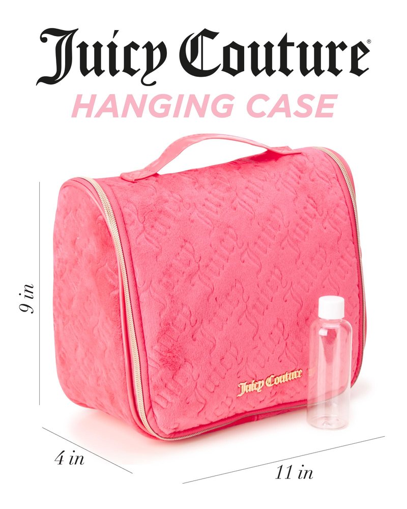Juicy Couture Pink Makeup Bag Cosmetics Organizer Travel Essentials Hanging Hook Velour Logo