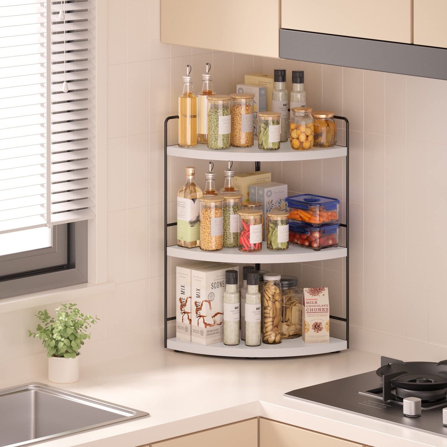 ZGO 3-Tier Bathroom Organizer - Countertop & Corner Organizer, Makeup & Skincare Storage, Kitchen Counter Shelf - White