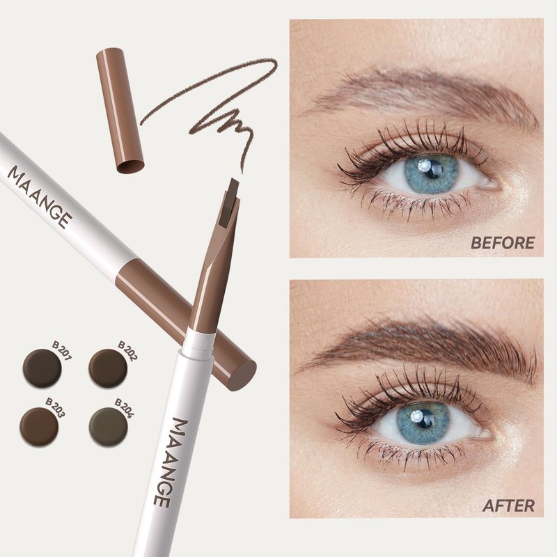 2Pcs MAANGE Eyebrow Pencil, Retractable Definer Dual-Sided Brow Brush,3D Long-lasting Smudge-Proof Eye Brow Pen Makeup, Fine Tip, Fills in Sparse Areas and Gaps,Brown-B202