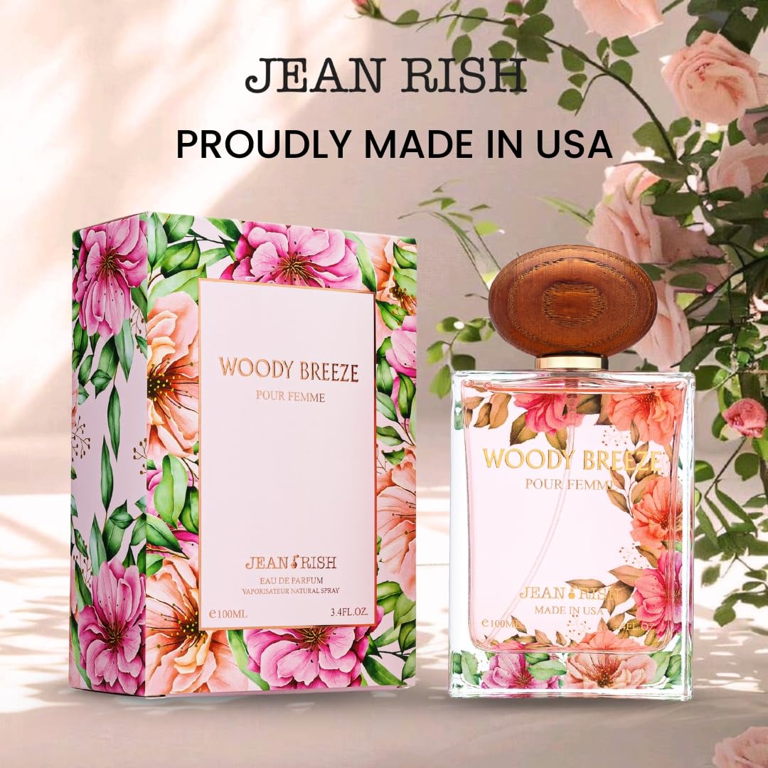 Jean Rish Woody Breeze Perfume for Women Eau De Parfum, Long-Lasting Luxury Fragrance, Made In USA - Pear, Jasmine, Iris, Vanilla, Patchouli Scent - 100ml / 3.4 oz