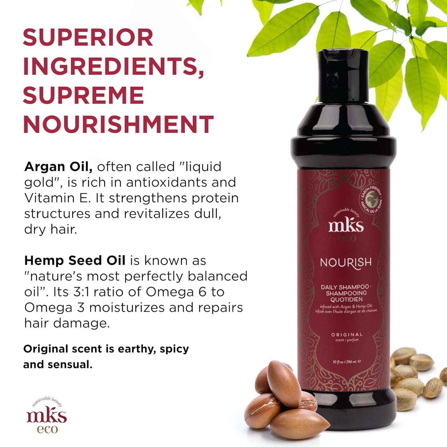 Eco Nourish Shampoo - Cleanses & Strengthens Fine Hair | Moroccan Argan Oil, Vegan, Color Safe