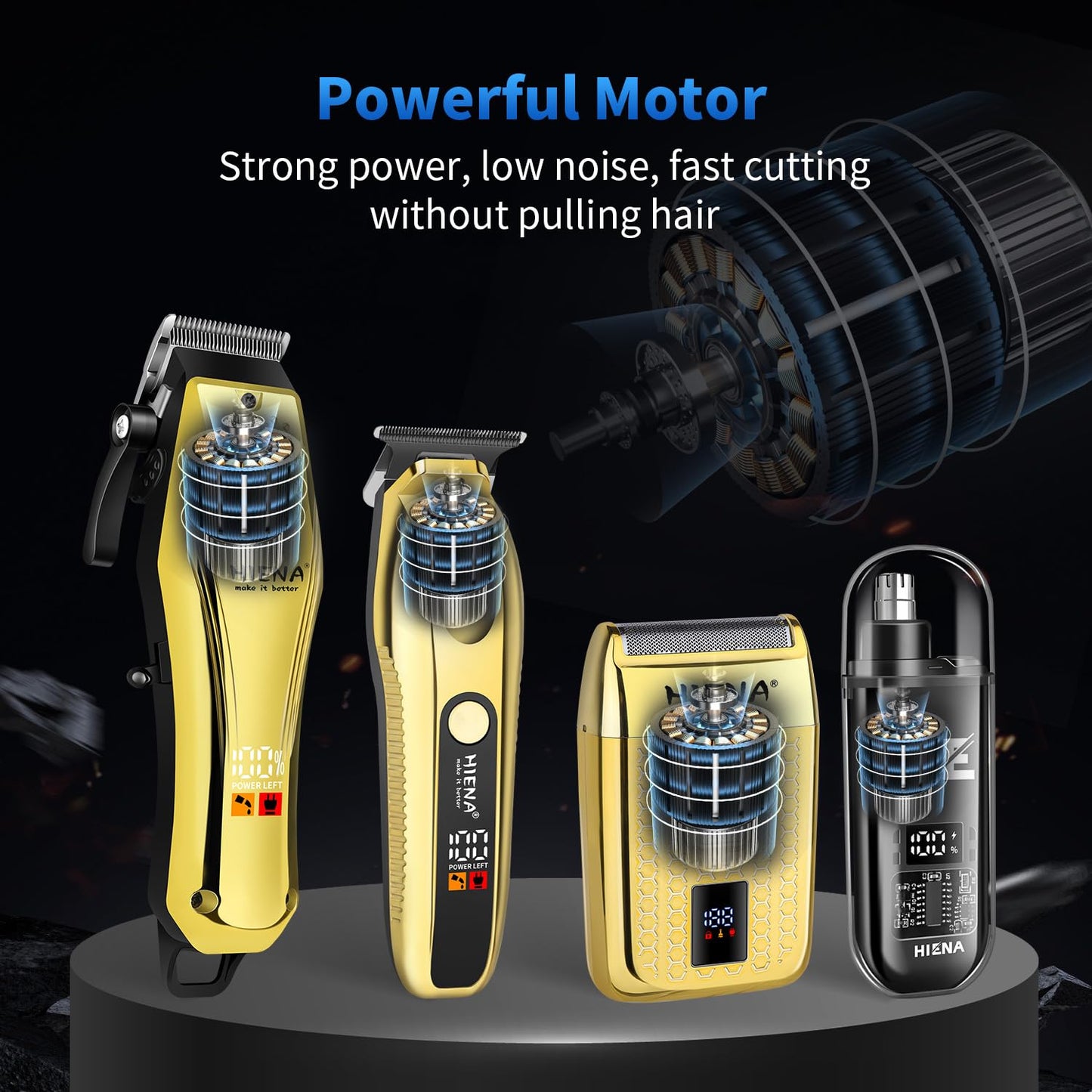 HIENA PRO Hair Clippers for Men Professional, Cordless Barber Clipper & T-Blade Beard/Hair Trimmer Set, Electric Razor Foil Shaver Nose Trimmer Barber Kit, Men's Hair Cutting Kit (Gold)