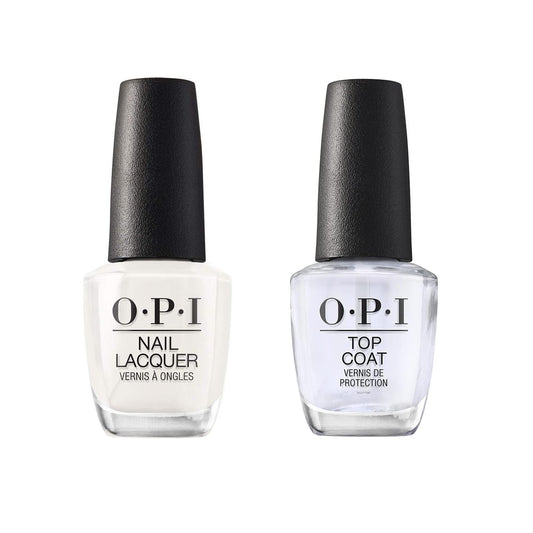 Bundle of OPI Nail Lacquer, Funny Bunny, White Nail Polish, 0.5 fl oz + OPI Top Coat, Protective High Gloss Shine Nail Polish Top Coat, 0.5 fl oz