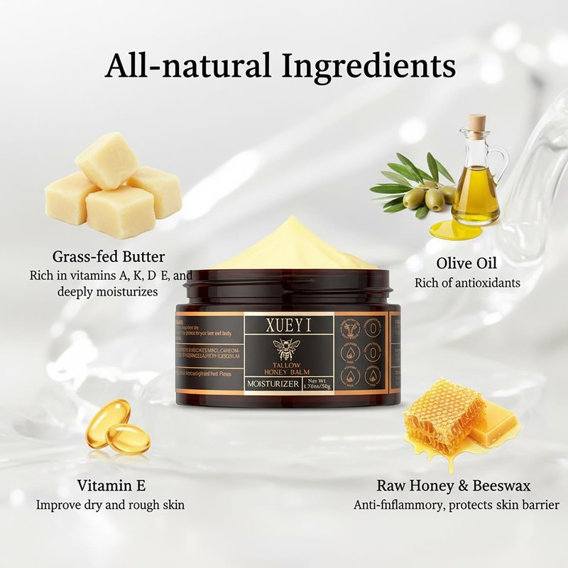 BRICKSWAN Fed Beef Tallow Balm with Raw Honey - All-Natural Moisturizer, Moisturizing Cream for Soft, Gift for Valentine's Day, Mother's Day (2PCS, 3.52OZ)