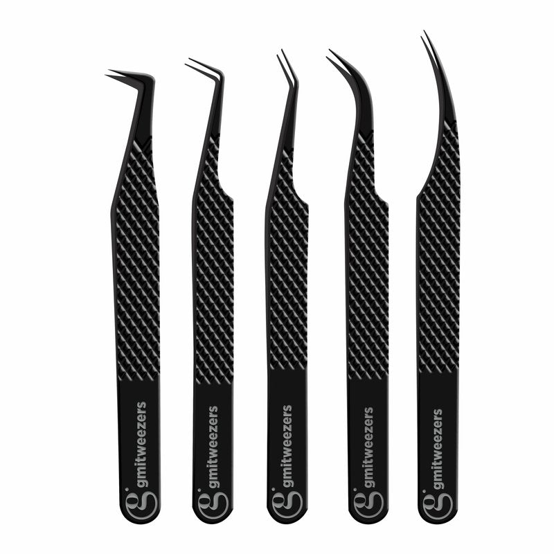 GMI TWEEZERS GMI Lash Tweezers - Set of 5 Eyelash Tweezers- Stainless Steel Eyelash Extension Tweezers - Multipurpose Lash Tweezers T2233 Tweezer