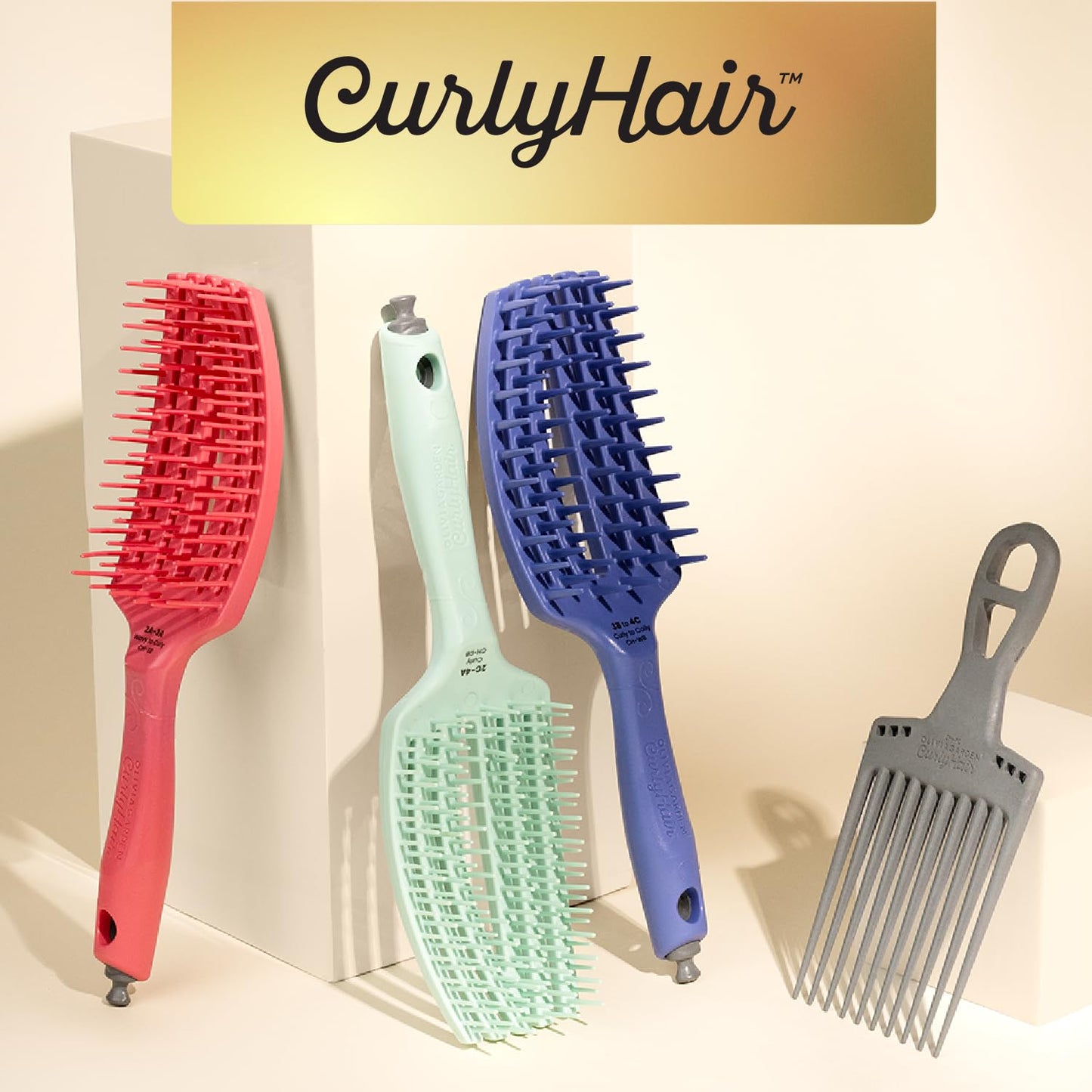 Olivia Garden CurlyHair Brush for Wet or Dry Hair - Curly Hair Brush for Detangling, Product Layering, Curl Encouragement, Scalp Care - Single Bristles Brush