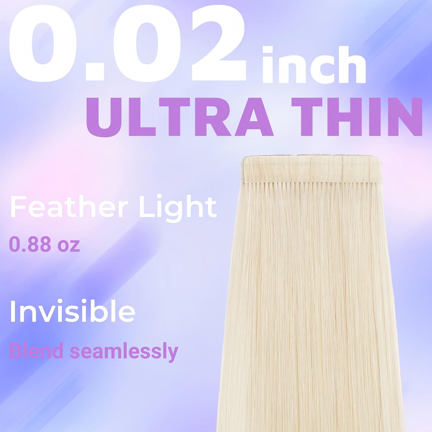 Tape in Hair Extensions Human Hair Utra Thin Invisible Seamless 20pcs 50g (Platinum Blonde, 16 inch)