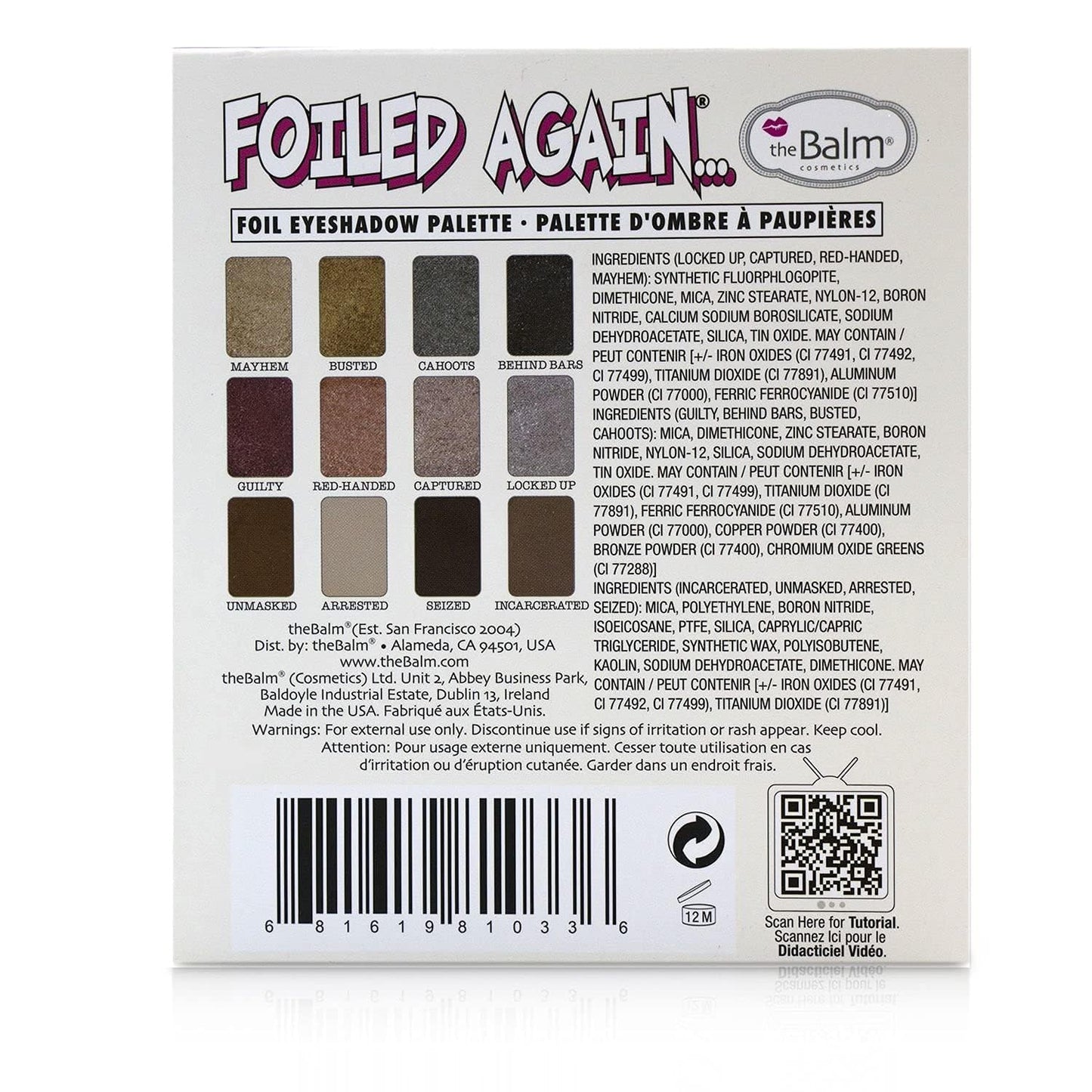 theBalm Foiled Again Eye Shadow Palette - Long-Lasting Pigmented Matte & Shine | Multi-Color 0.34 oz