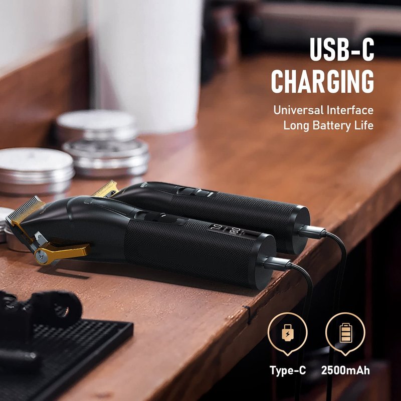 SUPRENT PRO Professional Hair Clippers for Men- USB-C Rechargeable Barber Hair Trimmer & T-Blade Trimmer Combo with 5V-Boost Technology- Cordless Clippers- LED Display Black