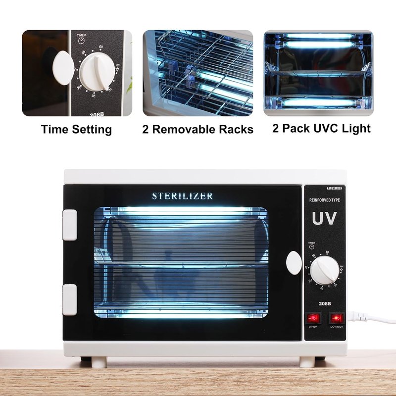 12L Extra-Large UV Light Nail Tool Cleaning Machine - Dual UVC Lamps with Timer for Salon & Spa