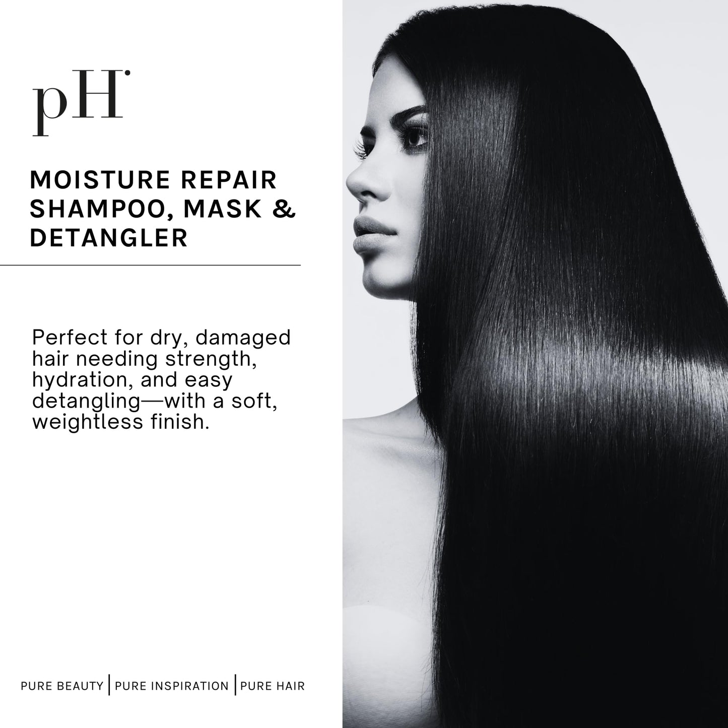 pH PURE HAIR Deep Moisture Set - Deep Moisture Shampoo (8.4 Oz) and Conditioner (8.4 Oz) Set with Extra Butter Hair Mask (6.7 Oz) for Damaged & Dry Hair - 3 Piece Kit