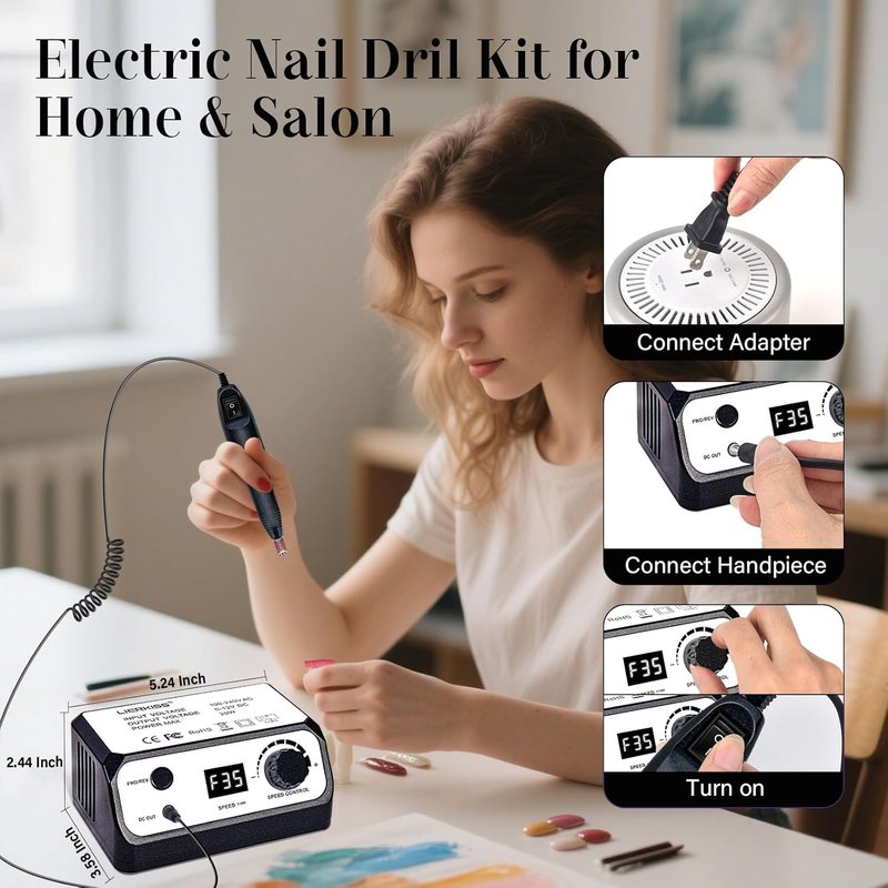 Electric Nail Drill - 35000RPM Professional File with 100 Sanding Bands & Bits for Acrylic & Gel Manicure | Pedicure Tools