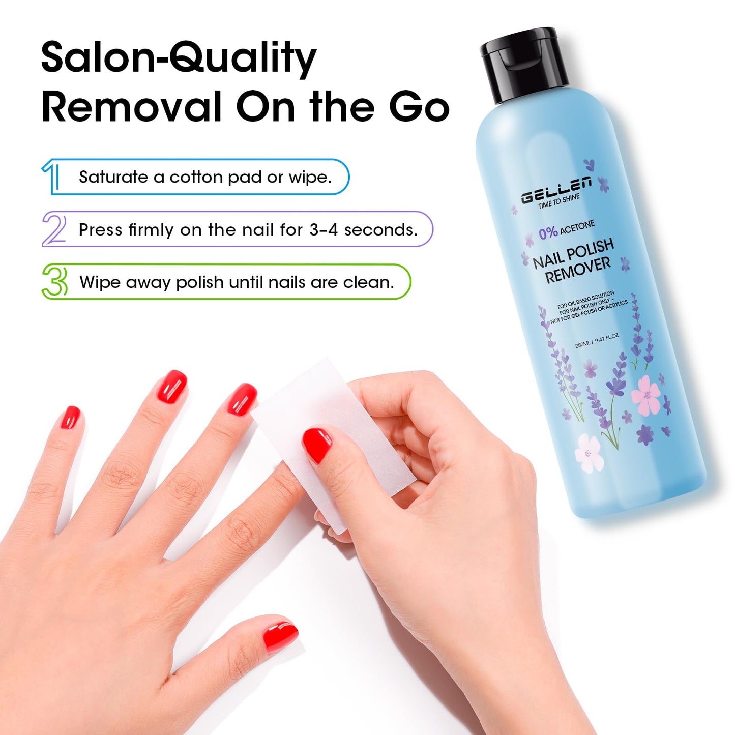 Gellen Nail Polish Remover Set with Corrector Pen, 280ml Ocean Breeze Scent Non-Acetone Nail Polish Remover, Precision Pen with 3 Refill Tips Easy Use | Rapidly Removes Natural and Glitter Nails