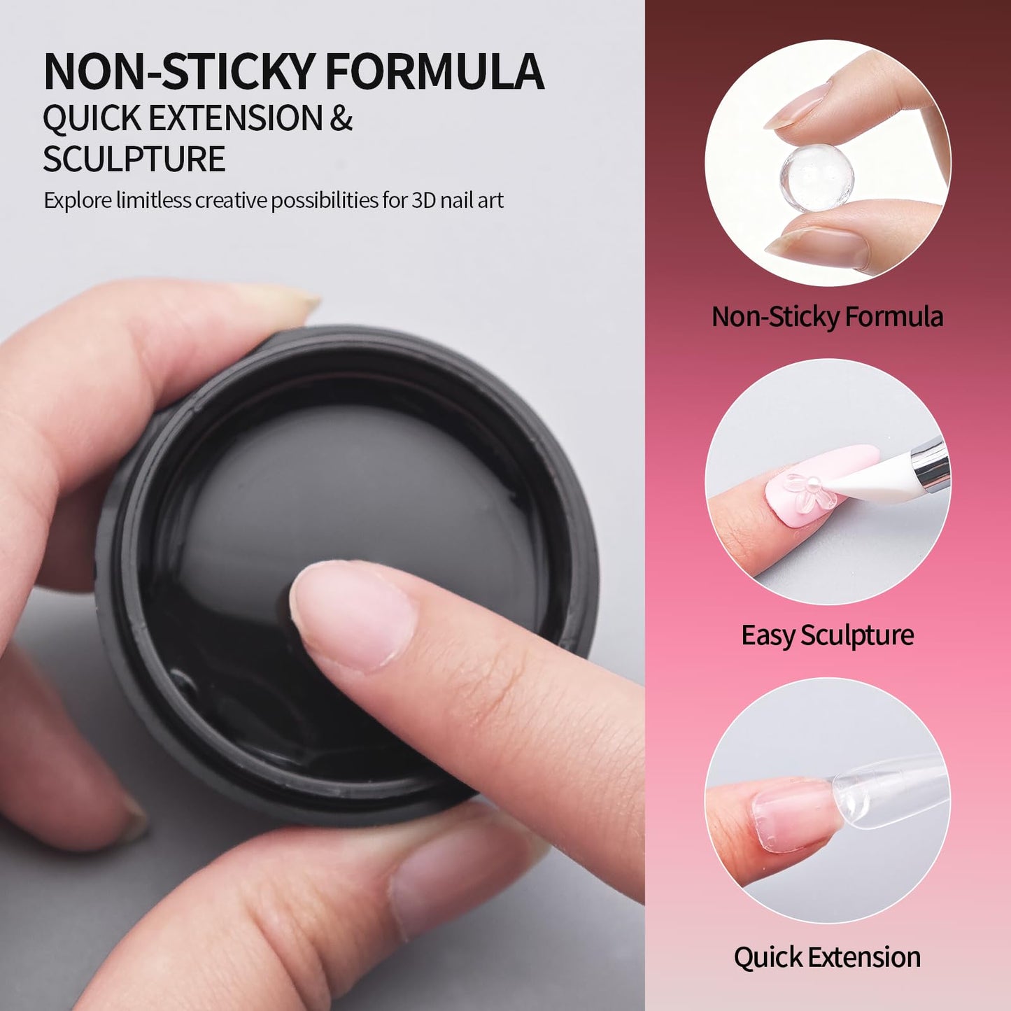 Finger Secret 3D Gel Nail Art Kit-Solid Builder Gel for Nails 3D Sculpting Carving Building Modeling Hard Extension for Beginner DIY Salon at Home Cured Needed