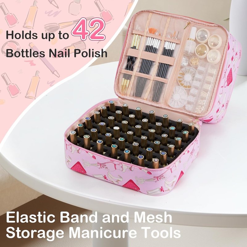 Lipstick Nail Polish Organizer Bag - Holds 42 Bottles | Perfect for Teen Girls & Nail Techs