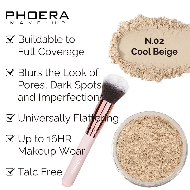 PHOERA Foundation,Full Coverage Foundation, Primer,Powder, Concealer,Makeup Set, Kabuki Makeup Brushes Foundation Brush Powder,2 Makeup Sponge (104 Buff Beige + 105 Sand）