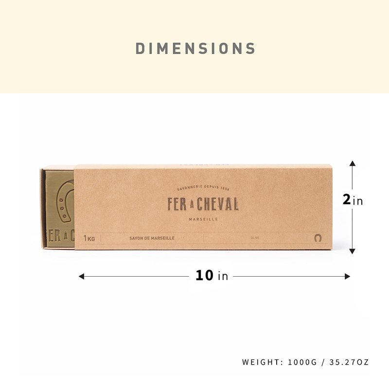 Fer à Cheval Authentic Savon De Marseille Soap Bar, Olive Bar Slices 6 pieces 1 kg/35.5 oz, Natural Plant-Based, Hypoallergenic Cubes with French Olive Oil