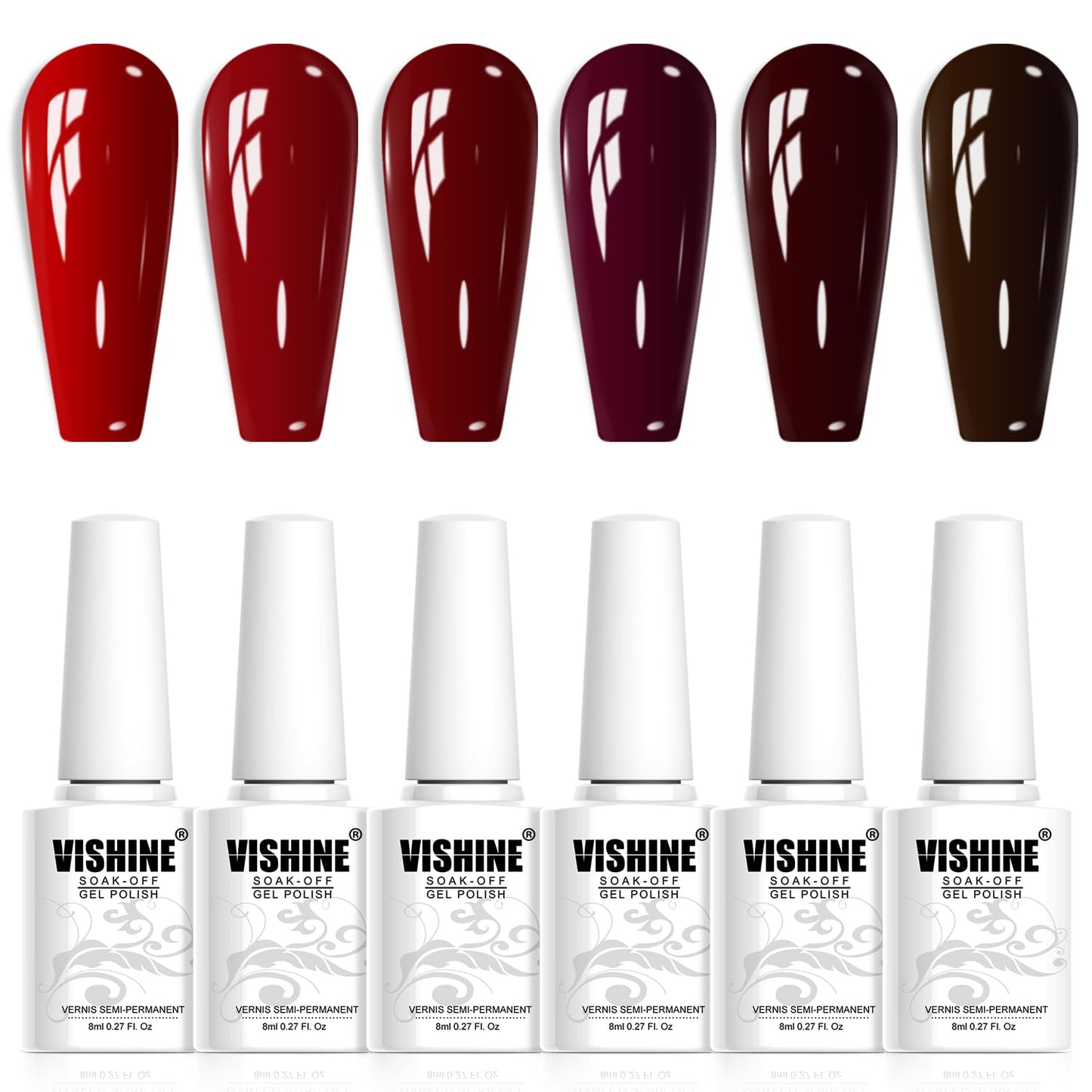 Vishine Gel Nail Polish 6 Colors Art Set, Mirror Soak Off UV LED Classic Color Set 8ml