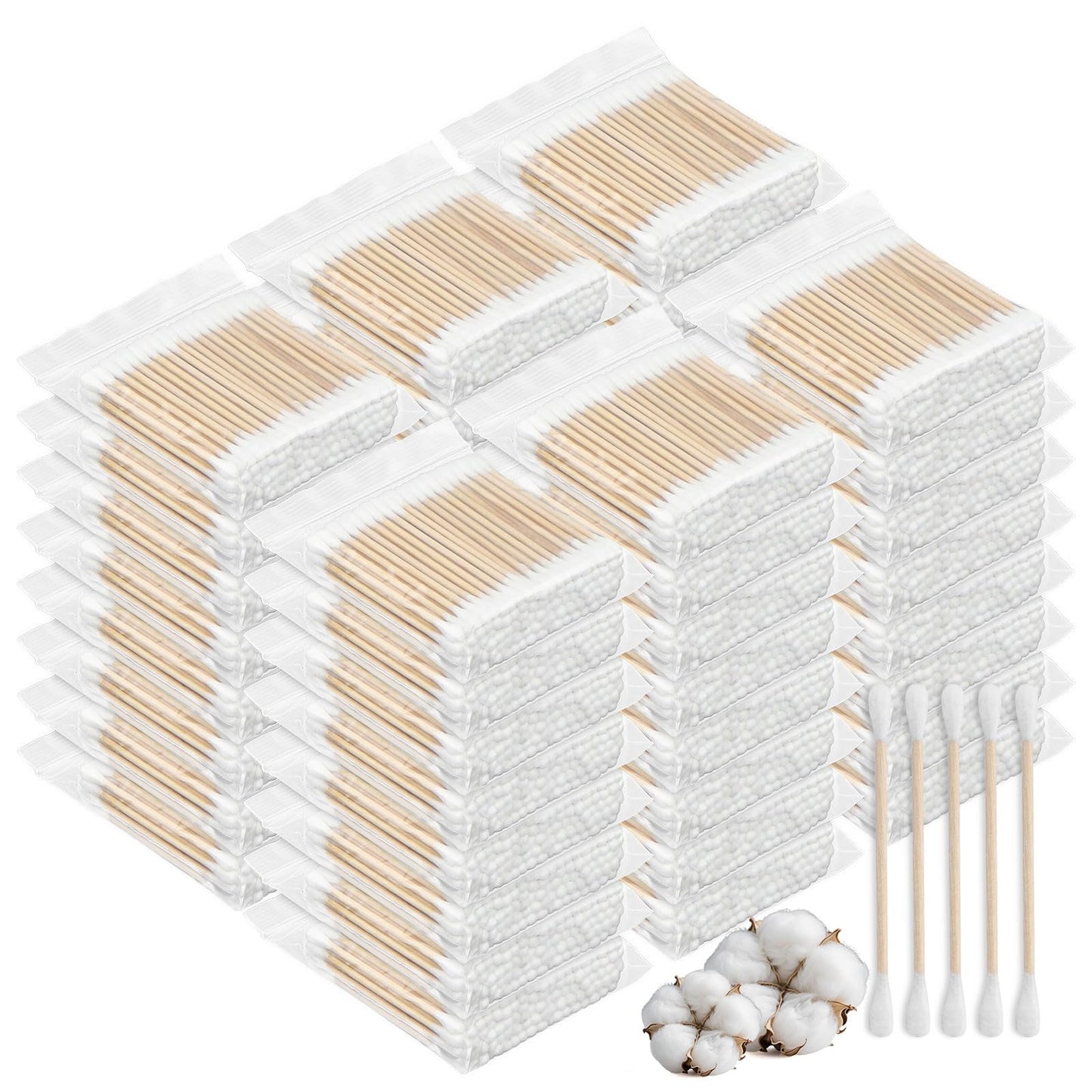Cotton Swabs with Wooden Stick Double Round Buds,Cotton Swabs Bulk Travel Size Ear Swabs for Ears Makeup Household Cleaning Arts Crafts Pet Care (1 Count (Pack of 5000))