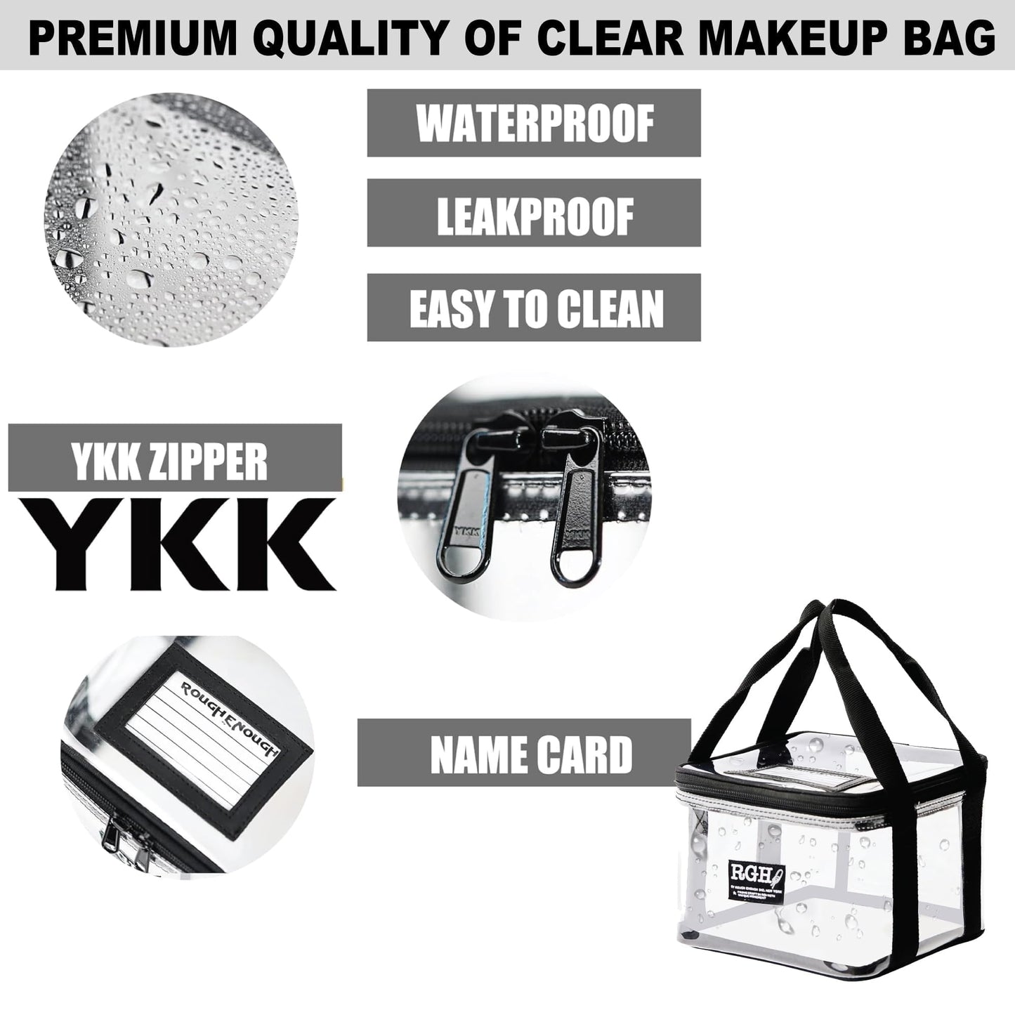 Rough Enough Clear Cosmetic Bag Large Makeup Pouch for Purse Toiletry Organizer for Travel Women with Ykk Zipper Sturdy Handle Water Resistant