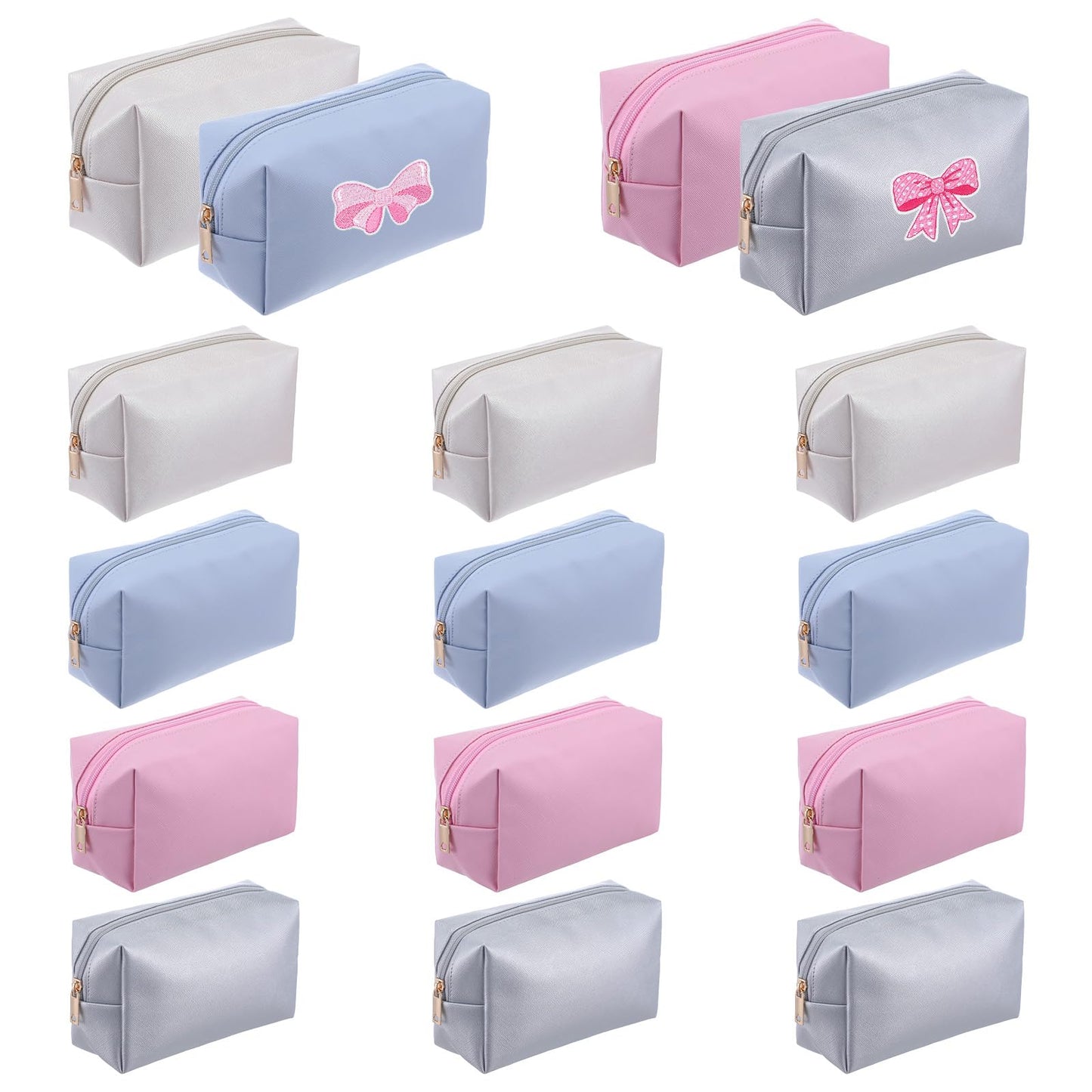 AojSup 12 Pcs Nylon Makeup Bag Small Cosmetic Pouch Set, Waterproof Nylon Cosmetic Bag for Women, Travel Toiletry Organizer with Zipper (Pink, White, Silver, Blue)