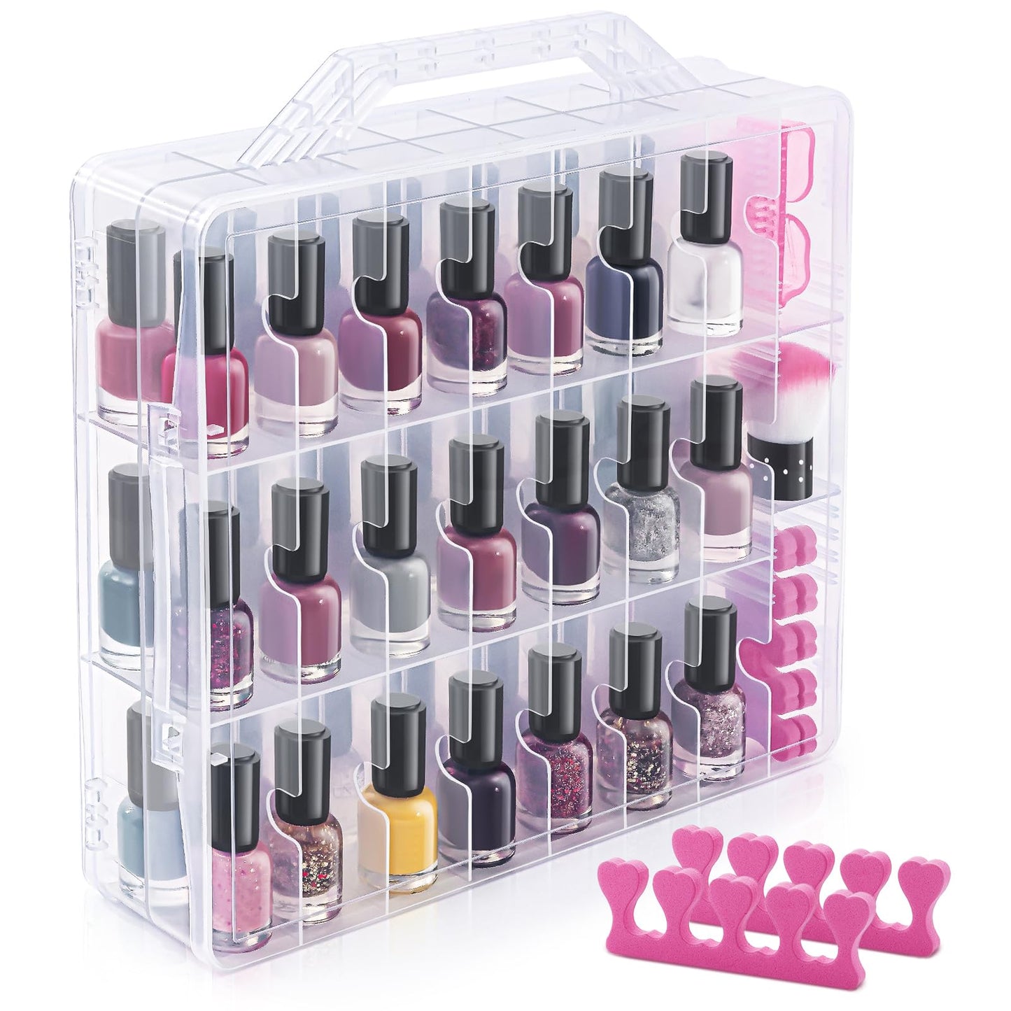 DreamGenius Nail Polish Organizer Case with 2 Nail Separators, Clear