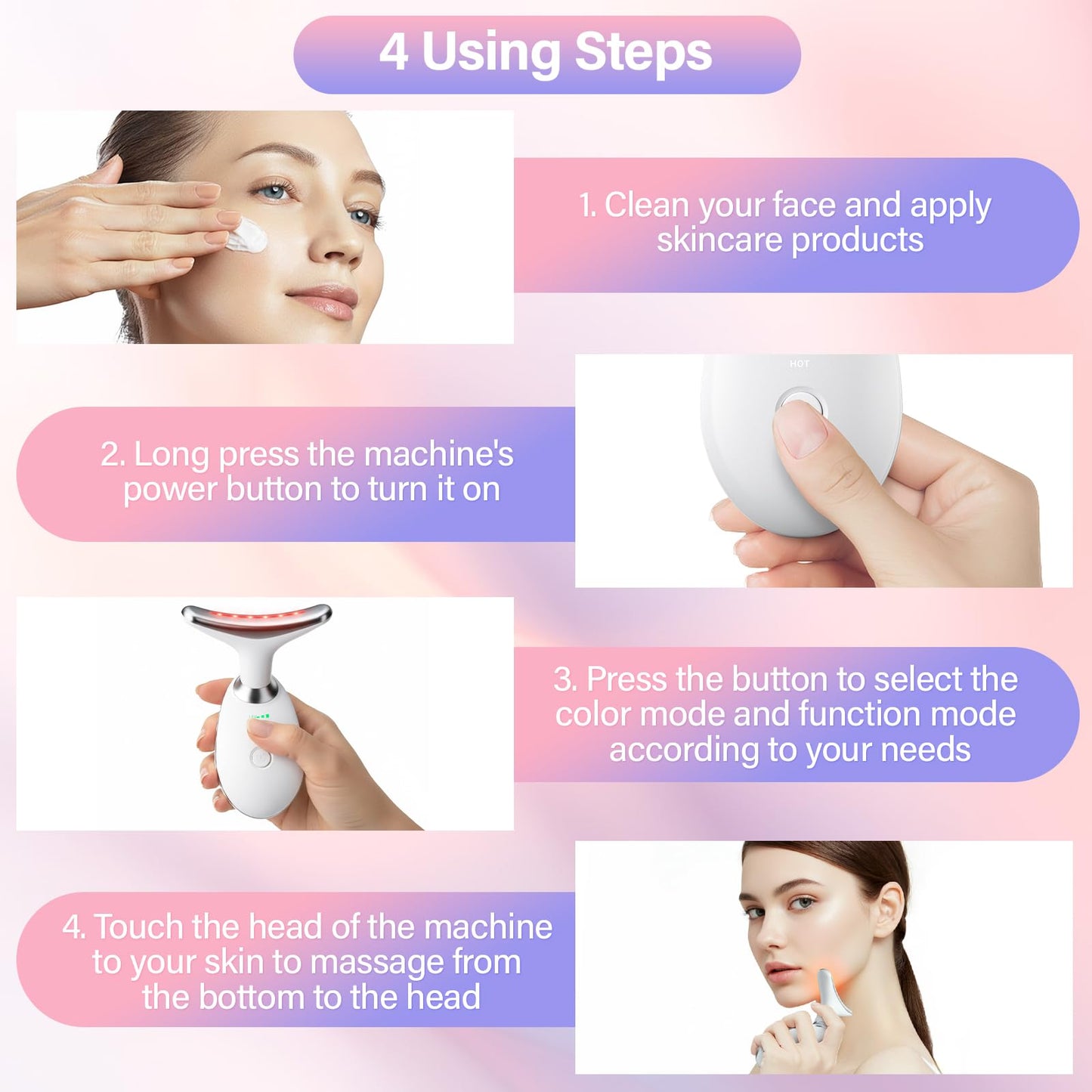 Neck and Face Care Device for Home Daily Use, Skin Care Tool, Wrink-le Improve, Firm, Tightening and Smooth White