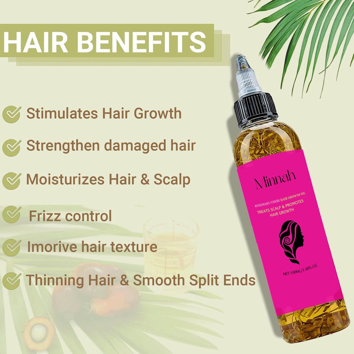 Minnah Batana Oil for Hair Growth - 4-in-1 Nourishing Formula with Rosemary & Pumpkin Seed | 1 oz