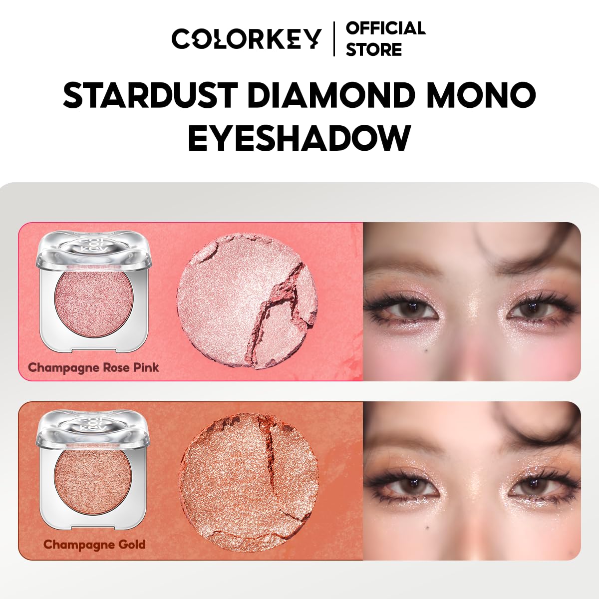 COLORKEY Stardust Diamond Mono Eyeshadow, High-Pigment Single Eye Shadow with Diamond Sparkle, Long-Lasting, Waterproof, Smudge-Proof, Multi-Dimensional Shine, Enhances Eye Contour (S03)