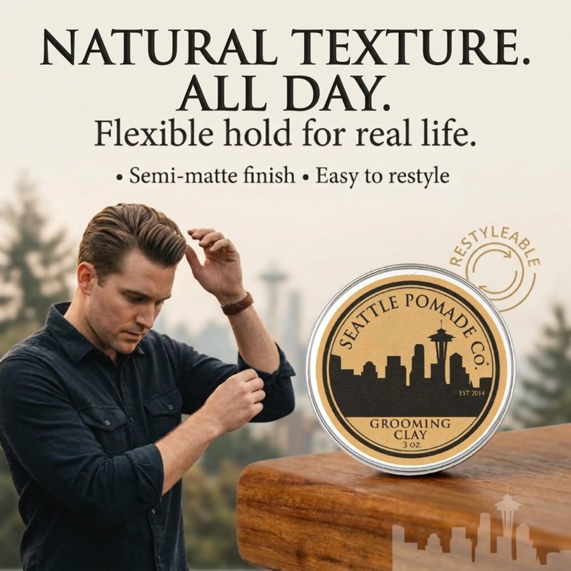 Seattle Pomade Co. Grooming Clay for Hair - USDA Certified, With Organic Essential Oils, Beeswax Based. Made with organic materials from around the world.