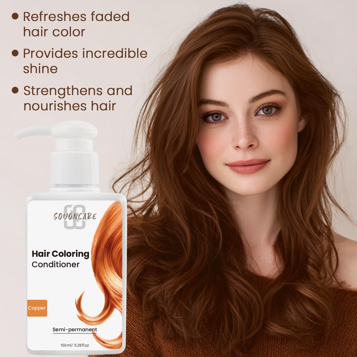 SOVONCARE Light Copper Hair Color Depositing Conditioner Mask 5.28 OZ, Cruelty-Free