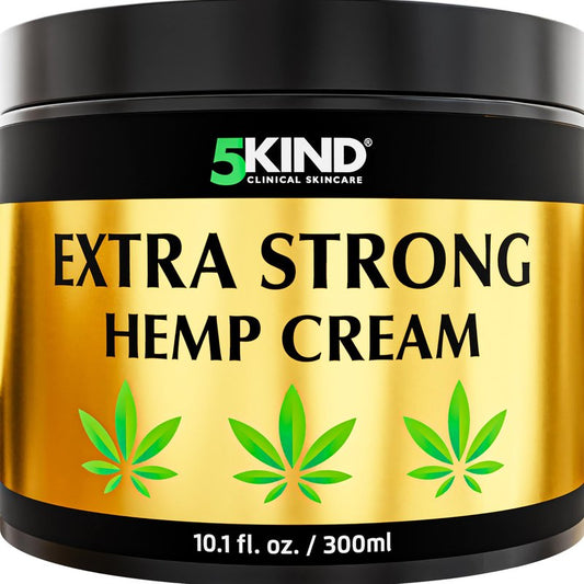 5kind Extra Strong Hemp Cream 10.1 fl oz - Maximum Strength - Natural Topical Cream - Muscle Rub for Lower Back, Joints, Neck, Knees, Shoulders