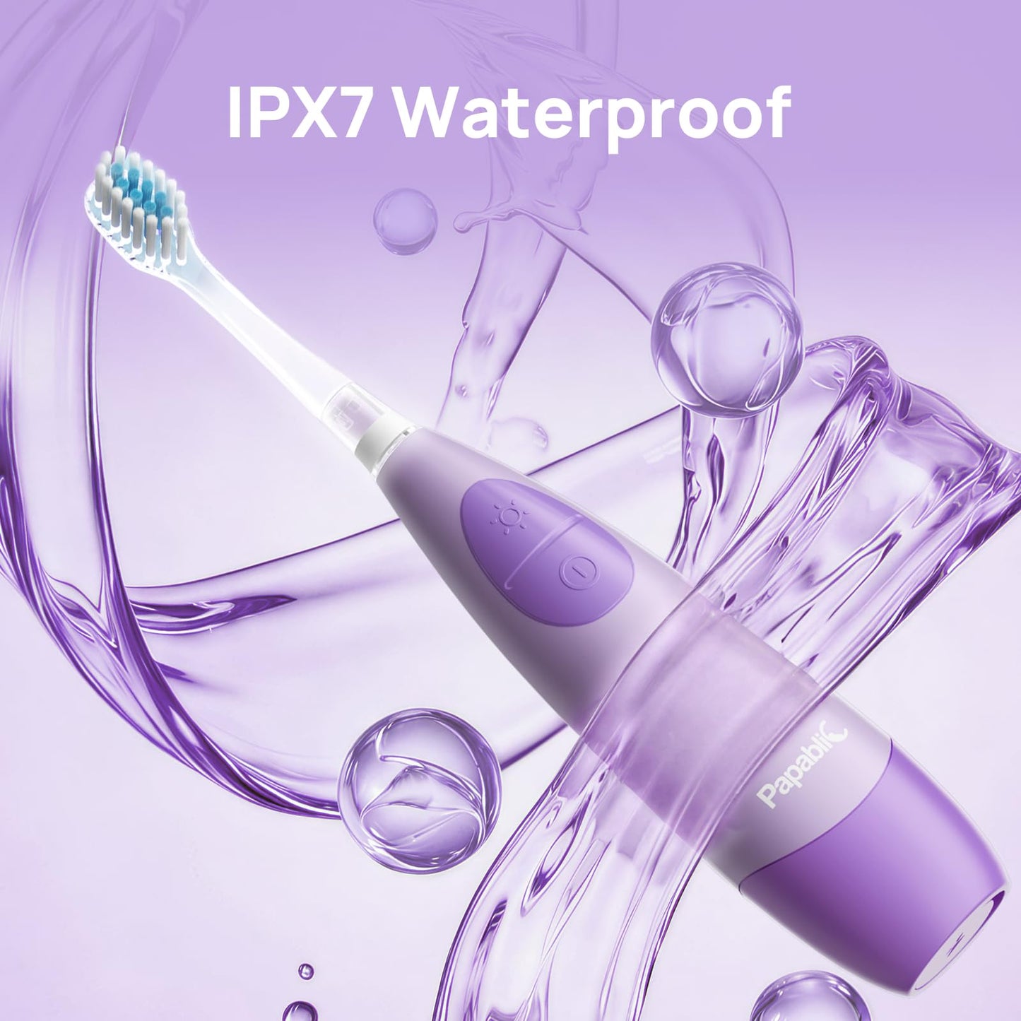 Papablic Kids Electric Toothbrush for Ages 4+ Children Girls and Boys, USB Rechargeable with Smart Brushing Timer, LED Light & 4 Replacement Brush Heads, Purple