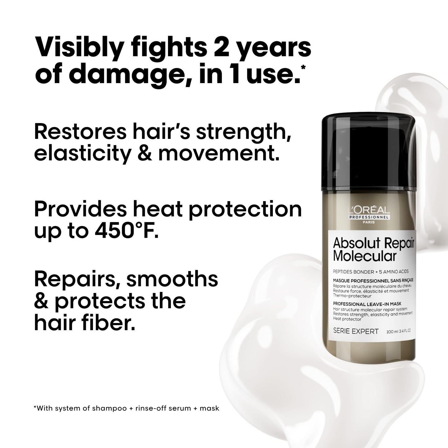 L'Oréal Professionnel Paris Absolut Repair Molecular Hair Care Set - Sulfate-Free Shampoo, Rinse-Off Serum & Leave-In Mask For Extremely Dry Damaged Hair, With Peptide Bonder & Amino Acids