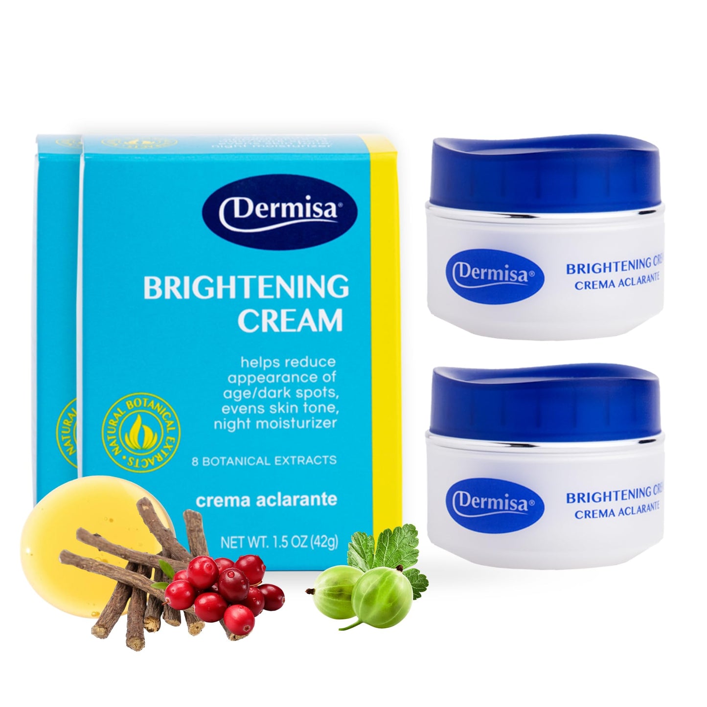 Dermisa Brightening Cream with Kojic Acid, Licorice, Arbutin and Amla, Dark Spot Remover and Face Moisturizer for Even Skin Tone, Hydroquinone-Free, 1.5oz, Pack of 2