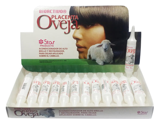 Star Bioactivo Sheep Placenta Hair Treatment – 12 Ampoules – Intensive Shine & Repair Conditioner – Bioactive Leave-In Formula for Damaged, Dry, or Treated Hair.